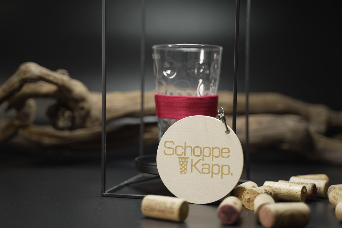 SchoppeKapp Eiche mit burgunderrot Schlupp | Deckel Dubbeglas 0,5l