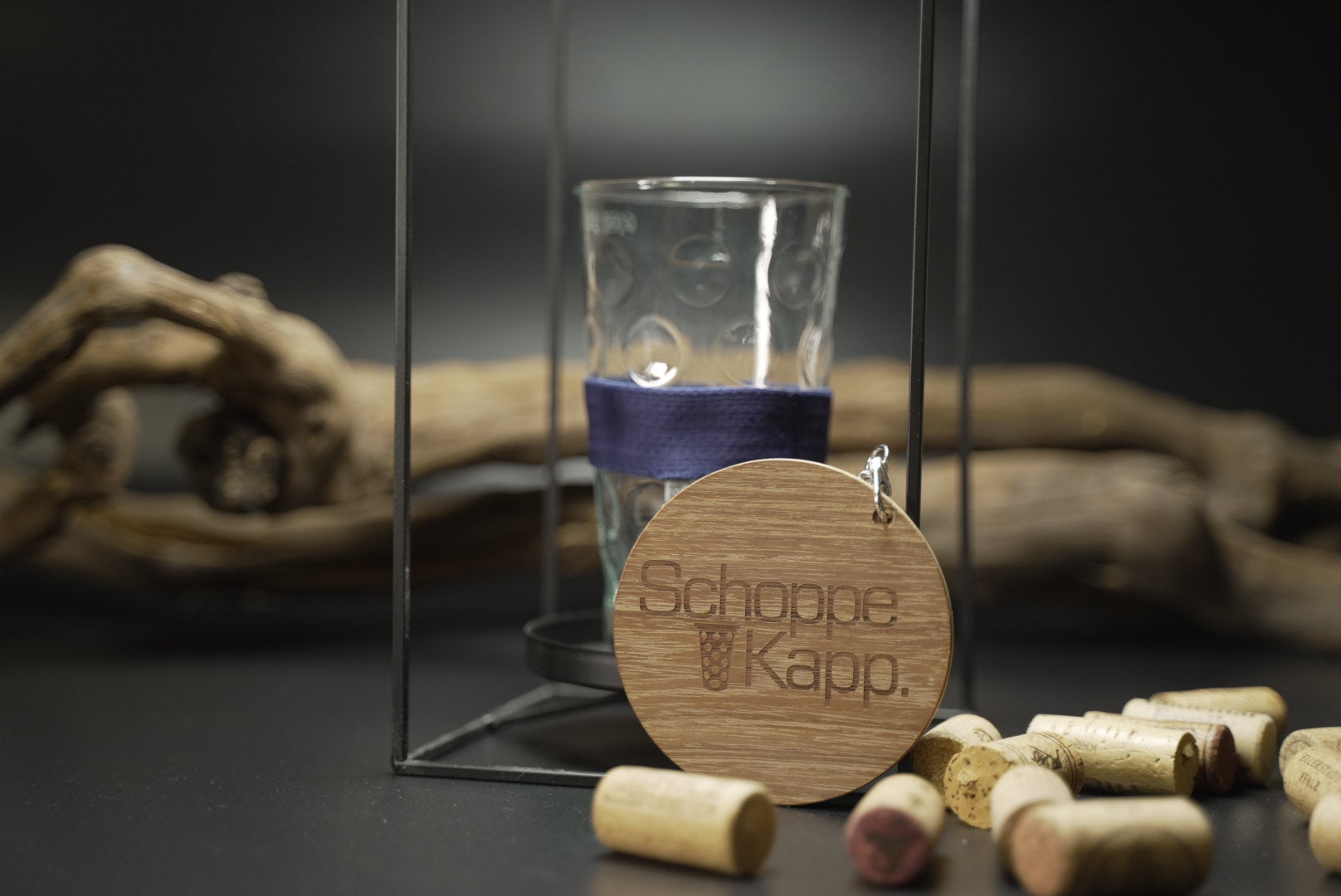 SchoppeKapp Akazie mit Marineblau Schlupp | Deckel Dubbeglas 0,5l